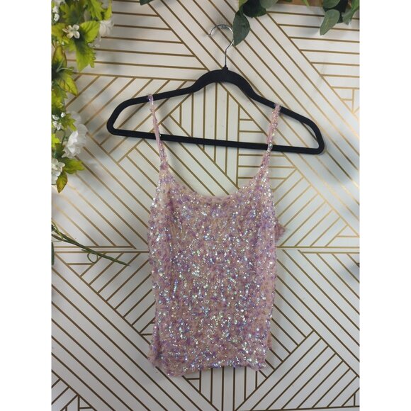 WOMEN'S Light Pink y2K Trendy Embroidery Sequins Top Cami Size Small READ - Picture 2 of 7